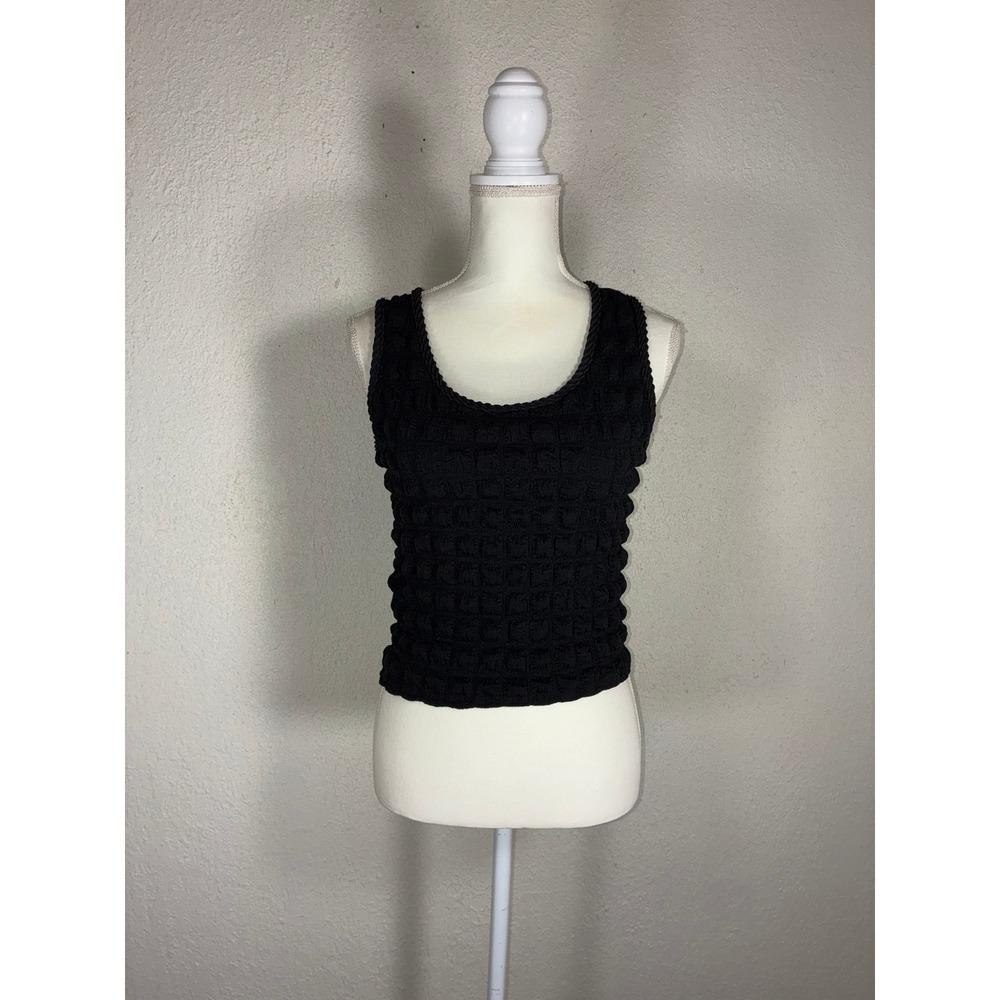Blumin Black Popcorn Textured Knit Sleeveless Tank Top Scoop Neck T8096 Large